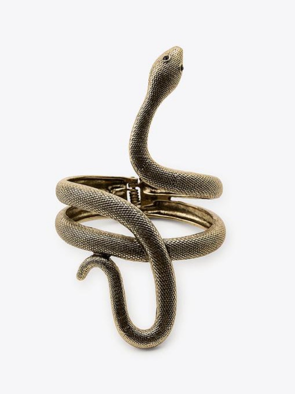 NWT. Zara Golden Textured Rigid Metal Bracelet with Snakeskin Print Design.